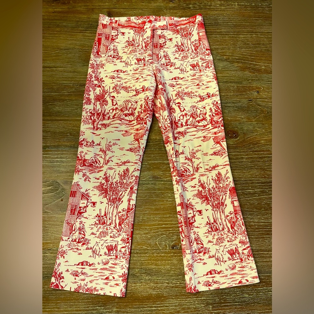 WOMENS RED TOILE PANTS, SIZE 2